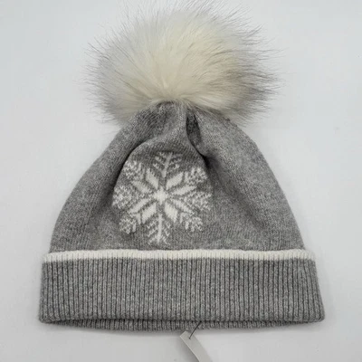 Talbots Women’s Snowflake Pom Beanie Gray & White One Size Winter Hat Cap - Image 1 of 4