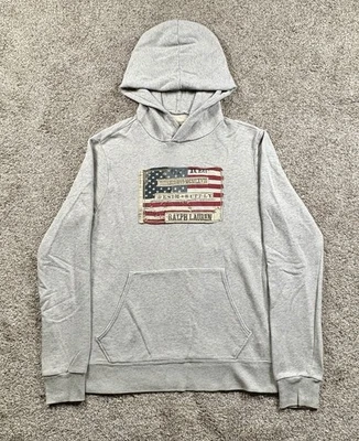 Ralph Lauren Denim & Supply Sudadera con Capucha Para Hombre Talla Mediana Gris Bandera Americana Pullover Foto 1 de 4