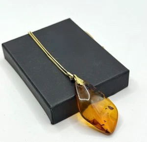 American Double Kette mit Bernstein Anhänger – Vintage Naturstein Schmuck - Bild 1 von 6