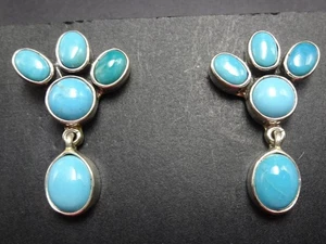 Sweet FEDERICO JIMENEZ Sterling Silver TURQUOISE Cluster EARRINGS Dangle Pierced - Picture 1 of 14