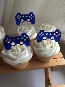 6 blue Games Controller CupCake Toppers Decoration Playstation Cake Video Xbox - Picture 1 of 1