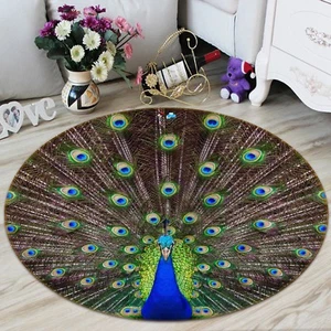 3D Peacock Blue 6 Non Slip Rug Mat Room Mat Round Elegant Photo Carpet US Summer - Picture 1 of 4