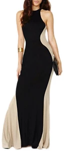 vestito donna lungo svasato senza maniche abito jersey elasticizzato - Picture 1 of 3