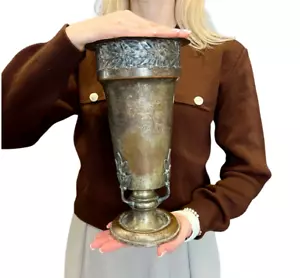 Antique Award Sports Cup Silver Plated Brass Trophy Jump Memorabilia Soprt 1911 - Picture 1 of 8