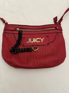 Cartera Bandolera JUICY COUTURE de Cuero Virgen Rojo Cadena Negra Correa Ajustable. - Imagen 1 de 10