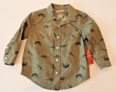 AriZona Green Dinosaur Skeleton Print Dress Shirt Toddler Boy Size 2T NEW - Image 1 of 3
