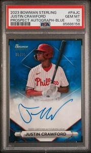 Justin Crawford 2023 Bowman Sterling Blue /25 Auto PSA 10 Gem Mint Phillies - Bild 1 von 3