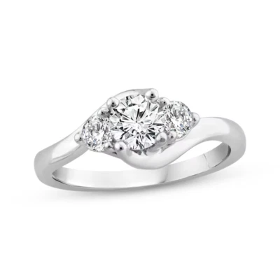 Lab-Grown Round 0.75CT Diamond Three-Stone Bypass Engagement 950 Platinum Ring - Image 1 of 4