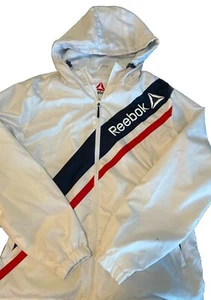 Reebok Herren L rot weiß blau USA Kapuze Retro Windbreaker gefüttert Jacke - Bild 1 von 9