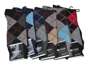 Focus Men's Dress Socks Cotton Blend Variety Patterns, 12 Pairs Size 10~13 - Picture 1 of 1