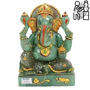 2.4 Kg Natural Aventurine Hand Crafted Lord Ganesha Gold Paint Sculpture Statue - Picture 1 of 7