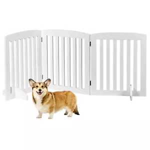 Wooden Dog Gate Foldable Dog Fence 3 Panel 24 Inch Pet Gate for Indoor Use White - Picture 1 of 24