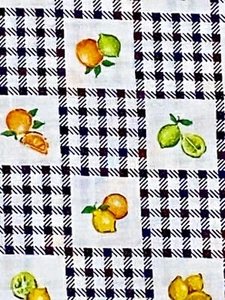 26 IN Joan Messmore Cotton Fabric Cranston Black White Check Lemon Orange Lime - Picture 1 of 8