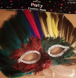 Nip Masquerade Feather Mask Costume Party Mardi Gras Colorful! - Picture 1 of 4
