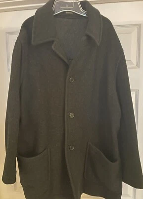 J. Ferrar Pea Coat Mens Size Large Black Wool Blend Jacket Warm Button - Image 1 of 4