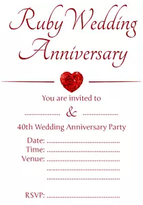 1-100 PACK OF 40TH RUBY WEDDING ANNIVERSARY PARTY INVITATIONS Cards Invite red - Picture 1 of 1