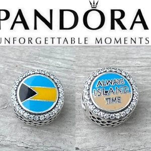 Pandora Bahamas Exclusive It’s Always Island Time Flag Reversible Button Charm - Picture 1 of 5