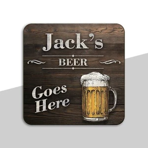 Coaster Personalised Name Rustic Beer Wooden Drinks Gift Idea - Picture 1 of 1