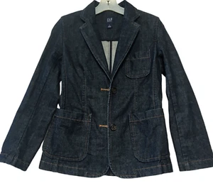 GAP Womens/Teens Sz 0/XXS Classic Denim Blazer Dark Blue Jacket Gold Stitching - Picture 1 of 11