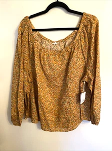 NWT A.N.A. Orange Floral Long Sleeve Peasant Style Blouse Size 2X - Picture 1 of 7