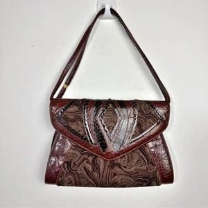 Vintage Sharif Leather Patchwork Crossbody Shoulder Clutch Purse Brown - Picture 1 of 6