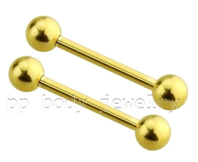 PAR DE BARRAS DE ANILLO DE LENGUA Y ANILLO DE PEZÓN DE ACERO QUIRÚRGICO ANODIZADO DE TITANIO 14G 16G Foto 1 de 2