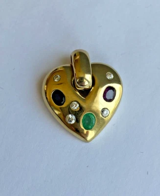 Anhänger Herz mit Smaragd, Rubin, Saphir und Zirkonia  Gold 333 8K  (464) - Bild 1 von 4