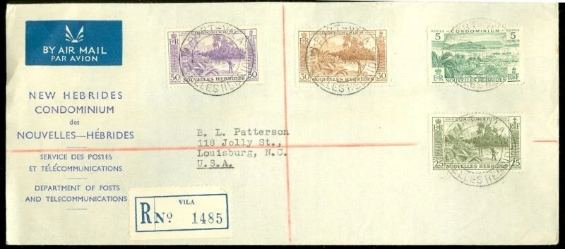 New Hebrides Topic Fishing + 4 diff stamp on VILA Registered cover to USA 1958 - Image 1 of 1
