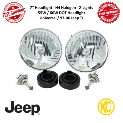 KC HiLites 7" H4 DOT Headlight Replacement Pair | 55-60W Round For 97-06 Jeep TJ - Image 1 of 4