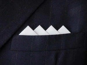 POCKET SQUARE - White 4 point- Custom folded & Sewn - Just Slip In Suit Pocket - Picture 1 of 2