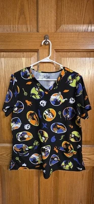 Disney Villains Maleficent Scar Hades Ursula Medical Scrub Top Womens Size M - Image 1 of 3