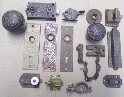 Vtg Mixed Lot of 15 Hardware Eastlake . Rosettes, Latches, Door Plates, Knobs - Image 1 of 4