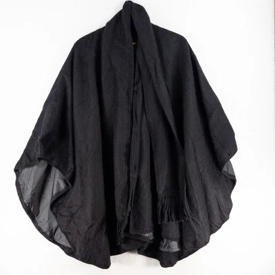 Simply Natural 100% Alpaca One Size Peru Black Shawl Wrap Poncho Buttons Scarf - Image 1 of 4