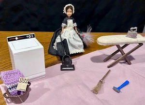 VintageFrench MAID DOLL Dollhouse Vacuums, Dusts,Irons, Does Laundry & Windows - Picture 1 of 17