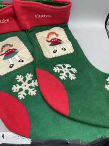 L.L. Bean Christmas Stocking Personalized Green Red Snowflake Applique - Picture 1 of 13