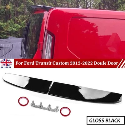 FOR FORD TRANSIT CUSTOM 2012-2022 GLOSS BLACK REAR TWIN BARN DOOR ROOF SPOILER - Image 1 of 4