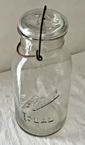 Ball Ideal Einmachglas PAT 14. JULI 1908 halbe Gallone Drahtballen Glasdeckel #3 Vintage - Bild 1 von 12