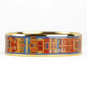 HERMES BRACELET 65 Wide Gold Plated Printed Enamel Bangle Mosaic Print - Picture 1 of 5