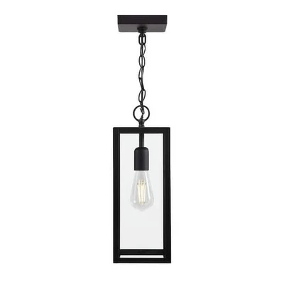 Hampton Bay Hurley 78.5" Matte Black Outdoor Pendant Light w/ Clear Glass Shade - Image 1 of 4