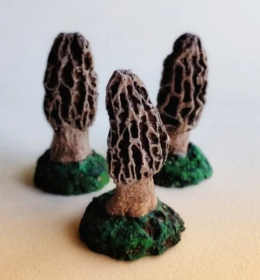 3 Estatuillas Esculturas de Setas Morel Pintadas a Mano Decoración Foto 1 de 2