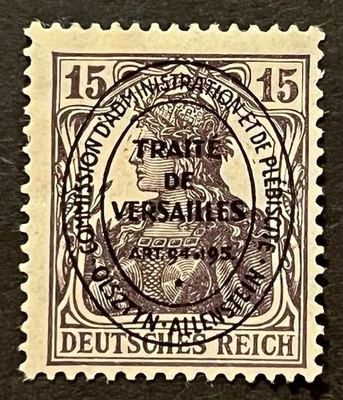 Sellos de viaje: Alemania Tratado de Versalles Allenstein sello OP, 15 Pf, como nuevo Og H Foto 1 de 4