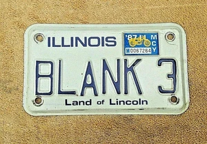 Placa de licencia de motocicleta Illinois # BLANK 3 Land of Lincoln CADUCADA 3 años - Imagen 1 de 5