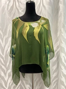 Women’s Green Floral 100% Silk Pullover Blouse One Size - Picture 1 of 11
