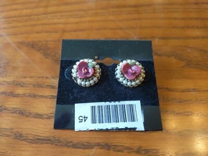 Vintage? Rose And Faux Pearl Stud Earrings - Picture 1 of 4