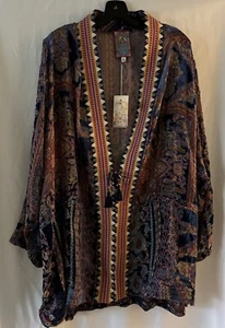 Kimono bordado terciopelo Omo Burnout talla M $435 nuevo con etiquetas Johnny Was - Imagen 1 de 10