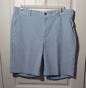Greg Norman Golf Shorts - Size 38 - Blue & White Striped - Chino Flat Front
