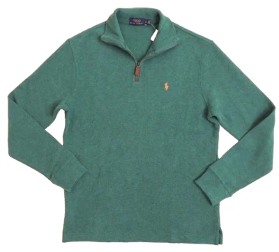 Polo Ralph Lauren Pony 1/4 Zip Leather French Ribbed Mockneck Sweater Pullover S - Image 1 of 4