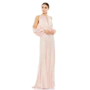 Mac Duggal Salmon Pink Long Sleeve Cold Shoulder Keyhole Gown Size 12 $298 - Picture 1 of 3