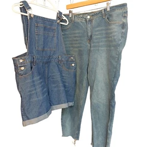Shein Women's 2pc Denim Jeans + Denim Jean Overall Romper Set 2XL - Picture 1 of 7