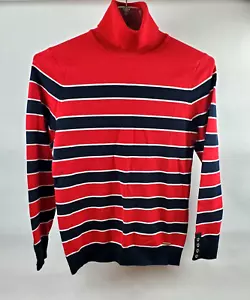 NWT Tommy Hilfiger Womens Turtleneck Stripe Sweater Size M Navy Blue And Red - Picture 1 of 5